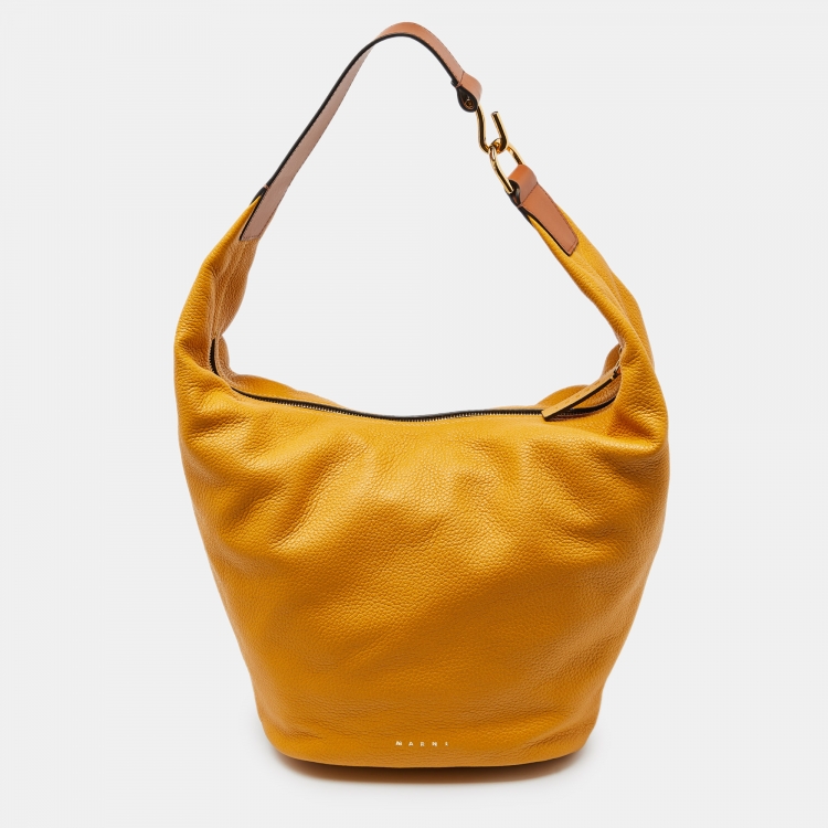 Pre Owned Marni Yellow/Tan Leather Zip Hobo 