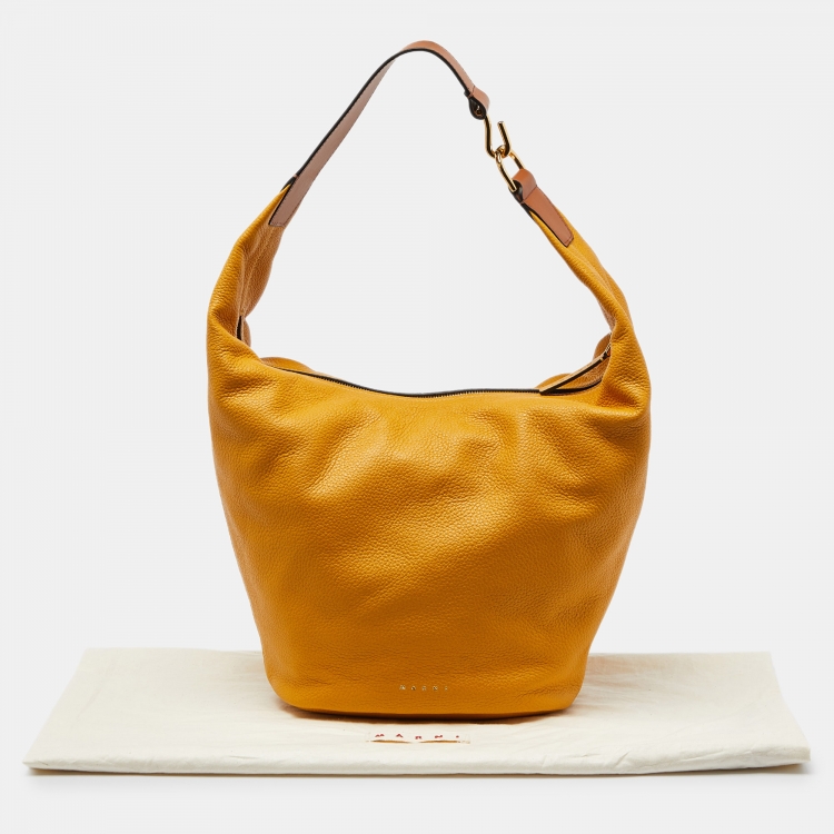 Pre Owned Marni Yellow/Tan Leather Zip Hobo 