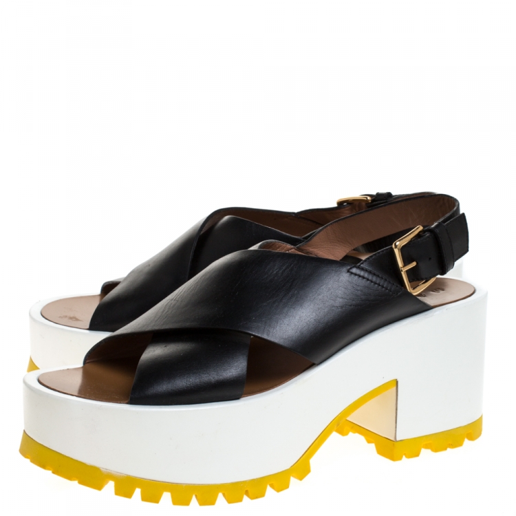 Pre Owned Marni Black Leather Crisscross Platform Sandals Size 40