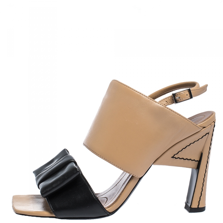 Pre Owned Marni Two Tone Leather Bow Detail Slingback Sandals Size 37