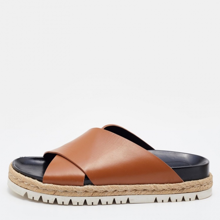 Pre Owned Marni Tan Leather Slide Sandals Size 40