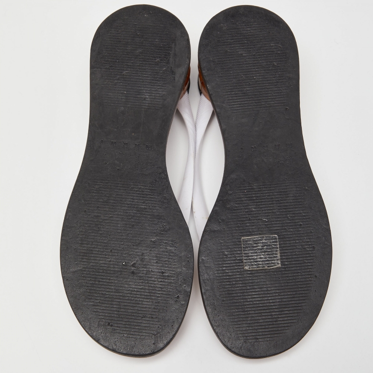 Pre Owned Marni White/Brown Leather and Rubber Flip Flops Size 39