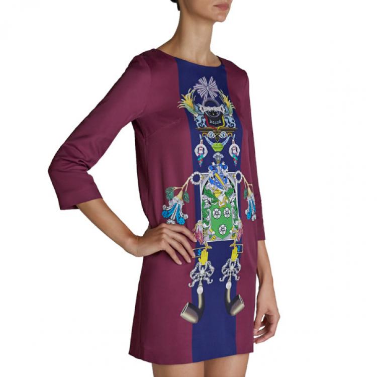 Pre Owned Mary Katrantzou Elio Burgundy Printed Shift Dress M