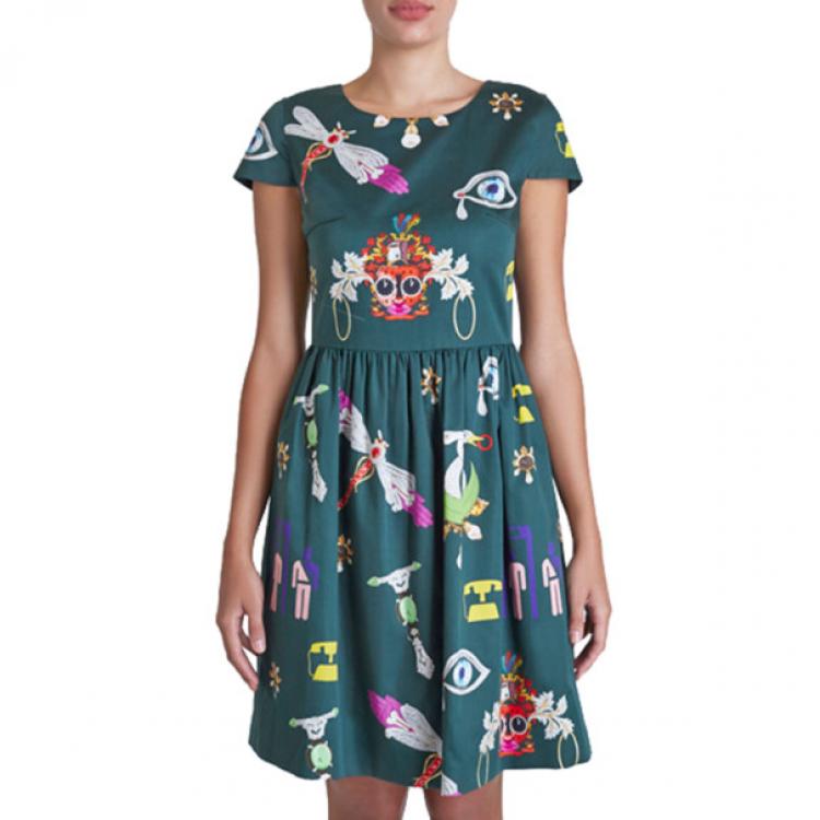 Pre Owned Mary Katrantzou Julie Green Printed Dress M