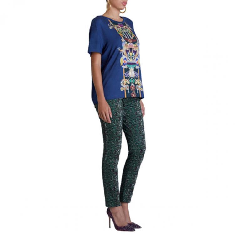 مملوكة مسبقًا Mary Katrantzou Navy and Orange Printed T-Shirt M