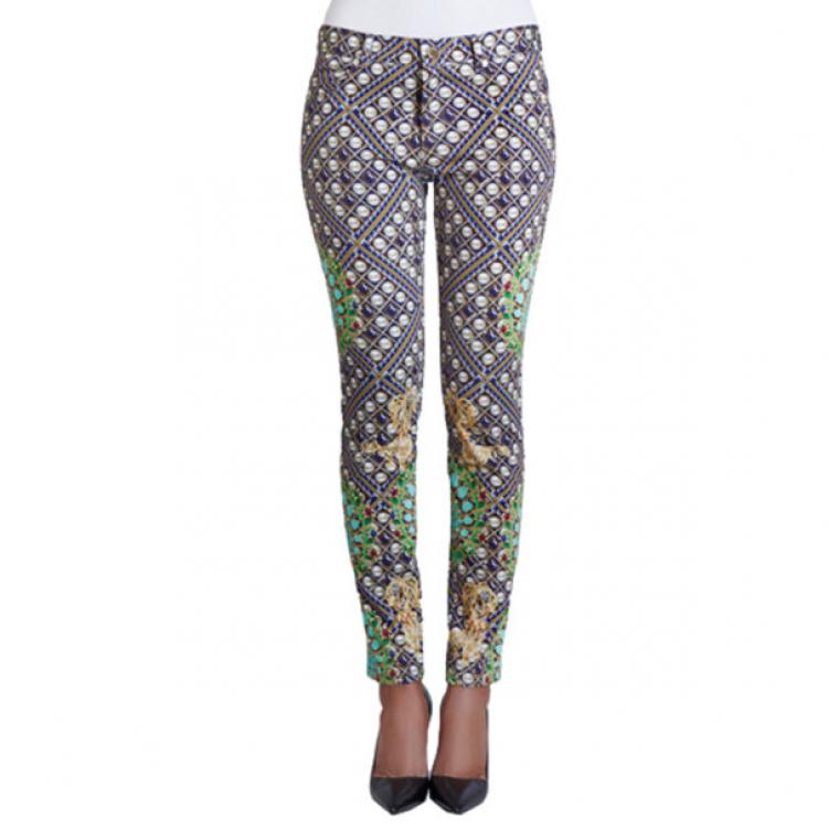 مملوكة مسبقًا Mary Katrantzou Peacock Turquoise Printed Jeans M