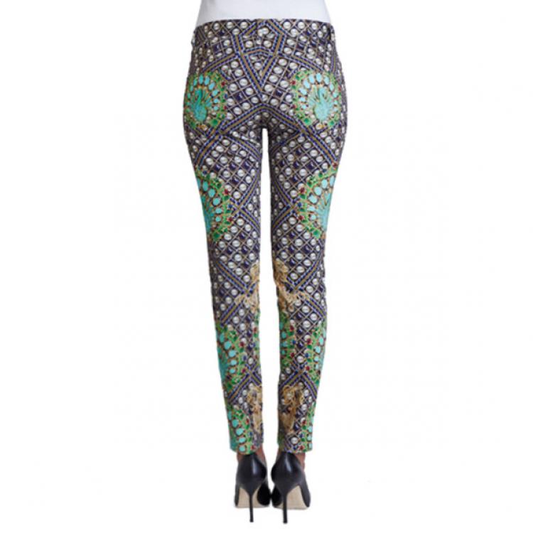 مملوكة مسبقًا Mary Katrantzou Peacock Turquoise Printed Jeans M