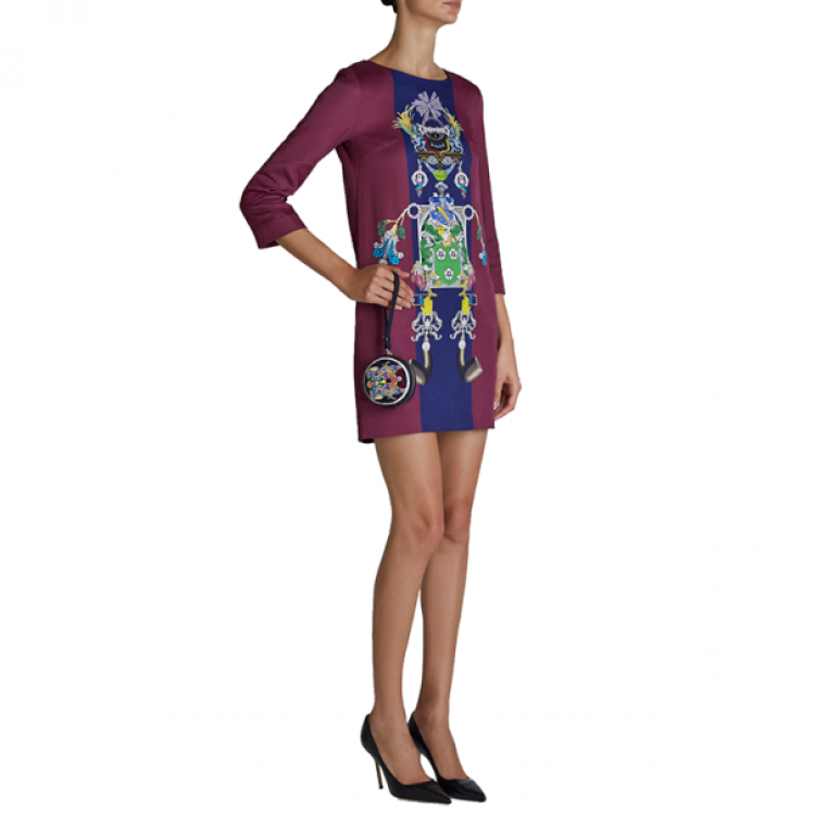 Pre Owned Mary Katrantzou Elio Burgundy Printed Shift Dress M