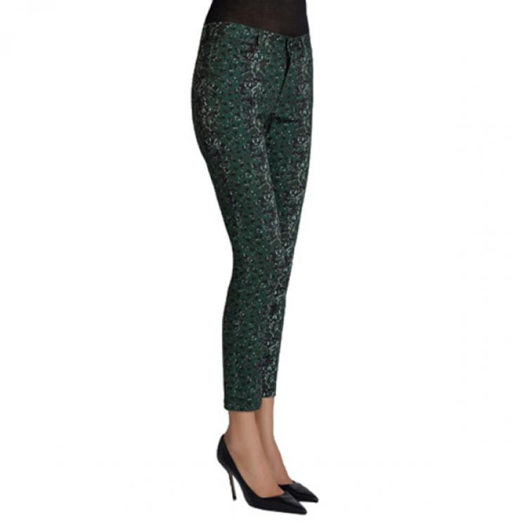 Pre Owned Mary Katrantzou Peacock Green Printed Skinny Jeans S