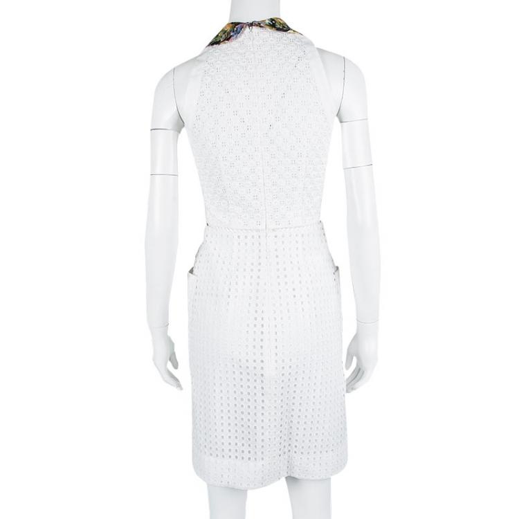 Pre Owned Mary Katrantzou White Ambile Printed Eyelet Lace Dress S