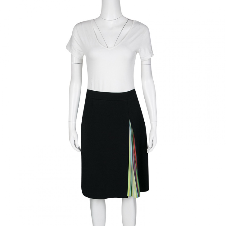 Pre Owned Mary Katrantzou Black Rainbow Striped Pleated Panel Insert Nema Skirt M