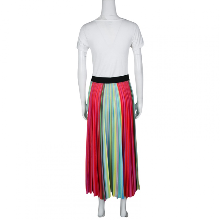 Pre Owned Mary Katrantzou Multicolor Rainbow Striped Plisse Midi Skirt M