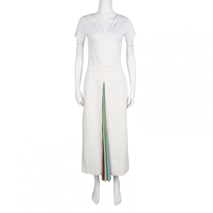 Pre Owned Mary Katrantzou Multicolor Rainbow Striped Plisse Pleat Detail Rugo Midi Skirt M