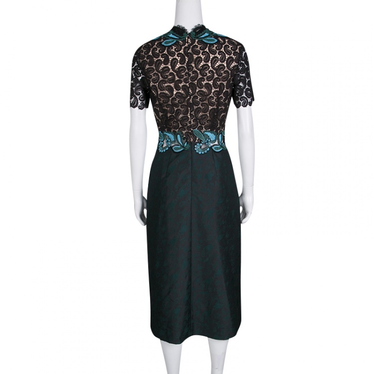 Pre Owned Mary Katrantzou Lamur Paisley Lace and Jacquard Midi Dress M