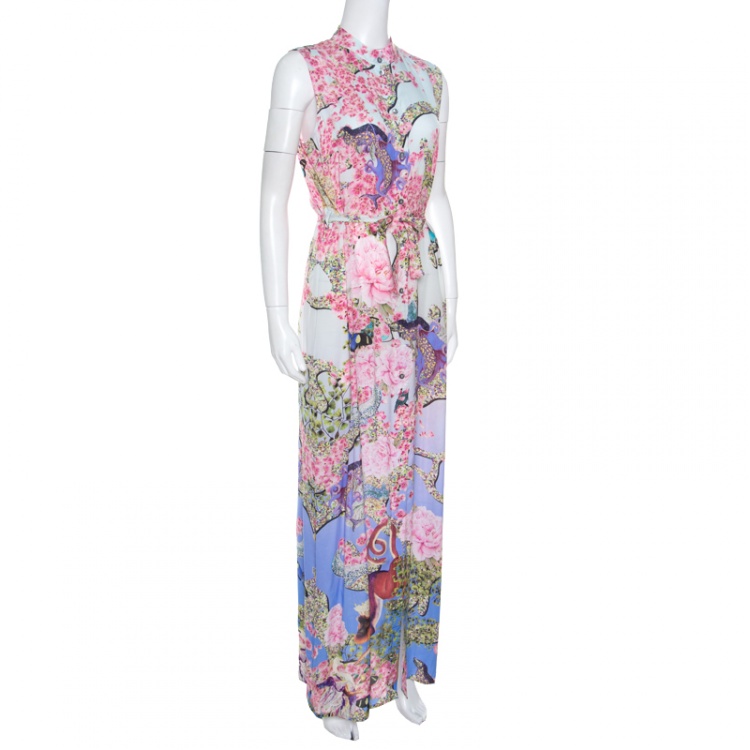 Pre Owned Mary Katrantzou Multicolor Printed Silk Sleeveless Belted Dress S