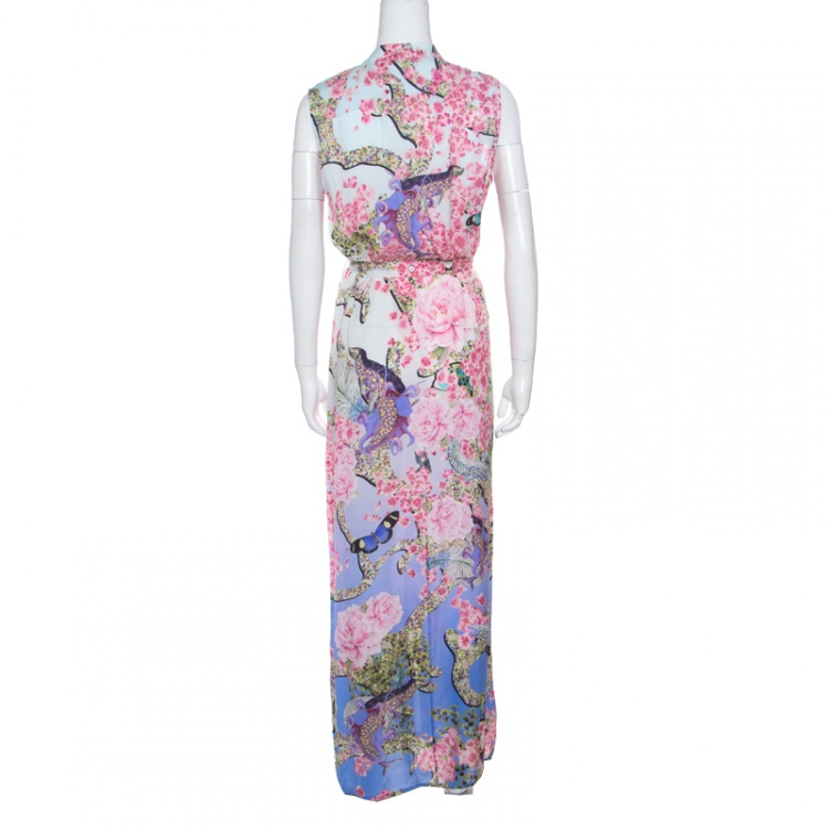 Pre Owned Mary Katrantzou Multicolor Printed Silk Sleeveless Belted Dress S