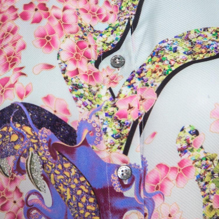 Pre Owned Mary Katrantzou Multicolor Printed Silk Sleeveless Belted Dress S