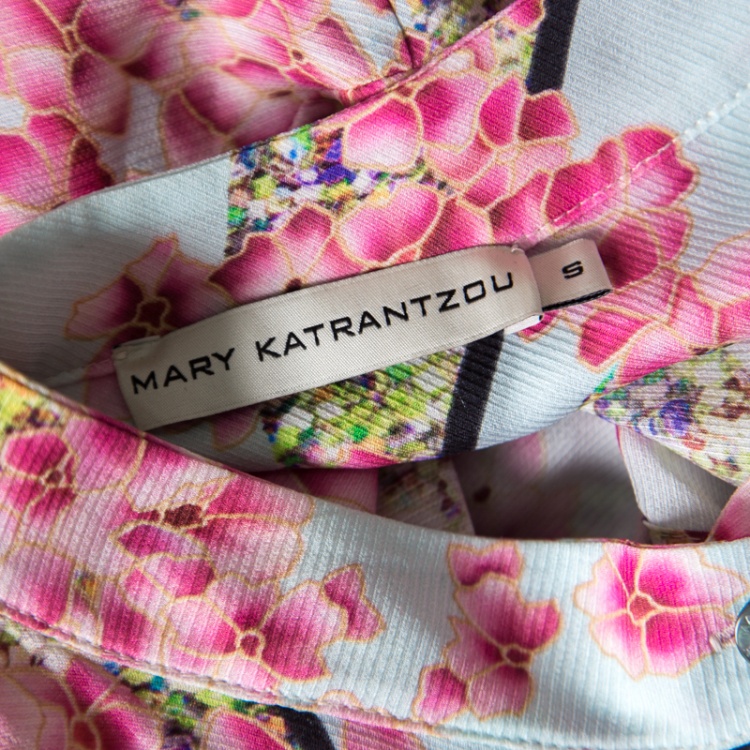 Pre Owned Mary Katrantzou Multicolor Printed Silk Sleeveless Belted Dress S