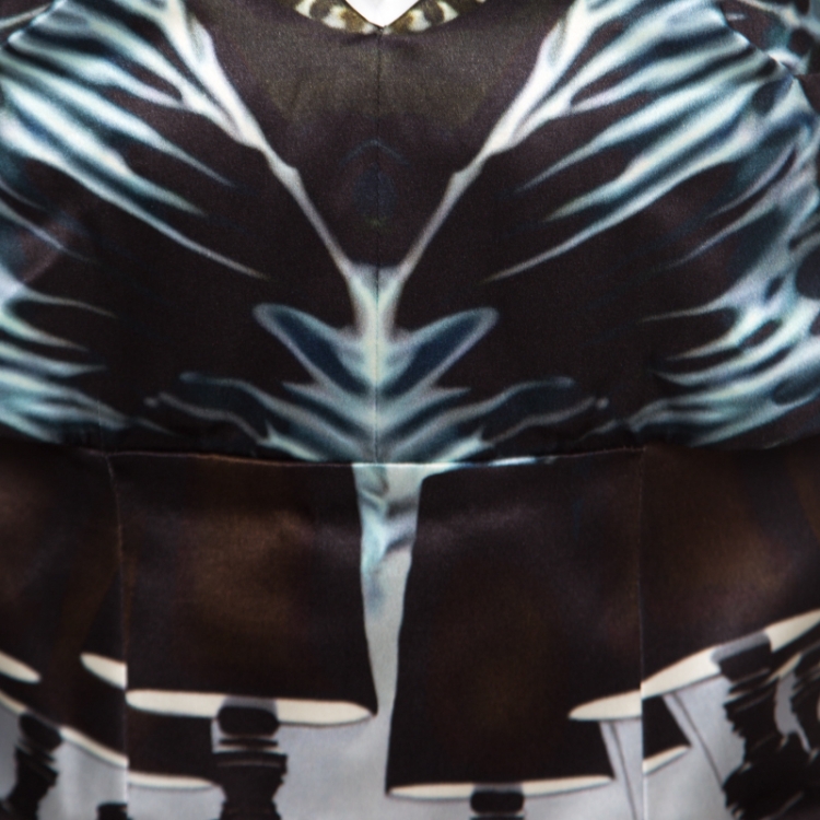 Pre Owned Mary Katrantzou Nebraska Printed Silk Satin Off Shoulder Peplum Maxi Dress M
