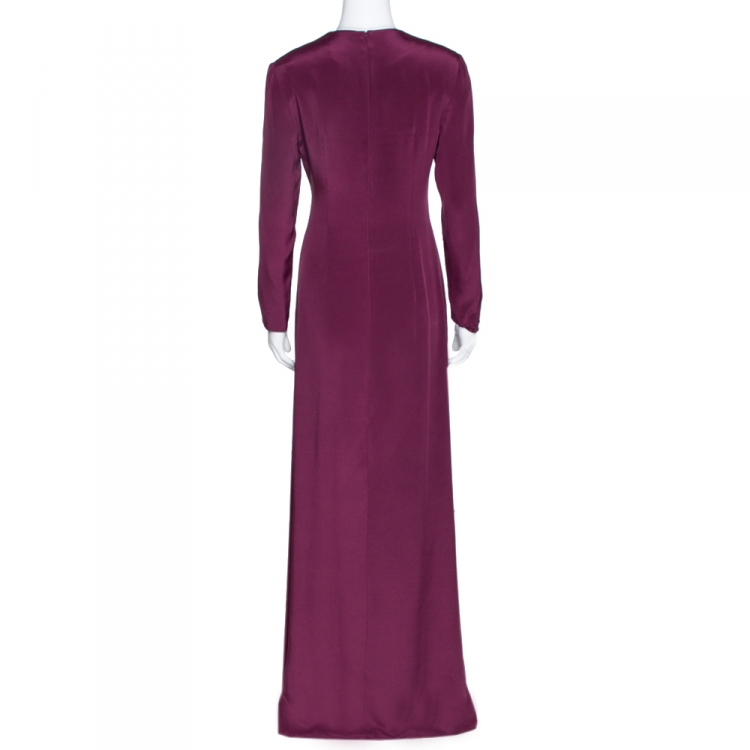 Pre Owned Mary Katrantzou Burgundy Sentinel Clocktopia Print Silk Maxi Dress M