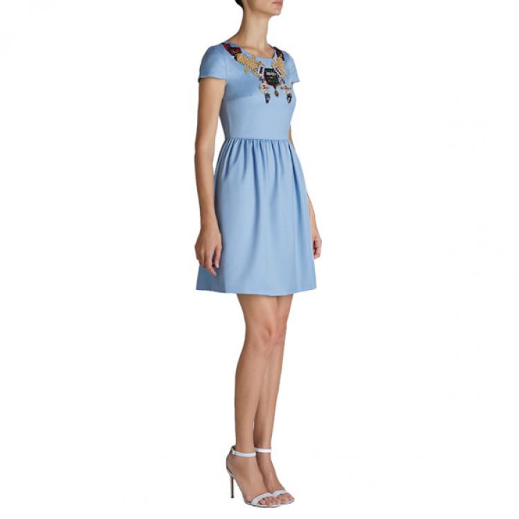 Pre Owned Mary Katrantzou Julie Blue Embroidered Dress M