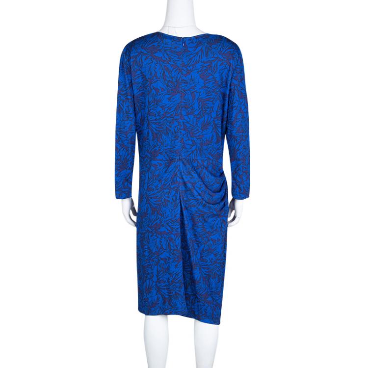 Pre Owned Matthew Williamson Navy Blue Draped Jersey Botanical Dress L