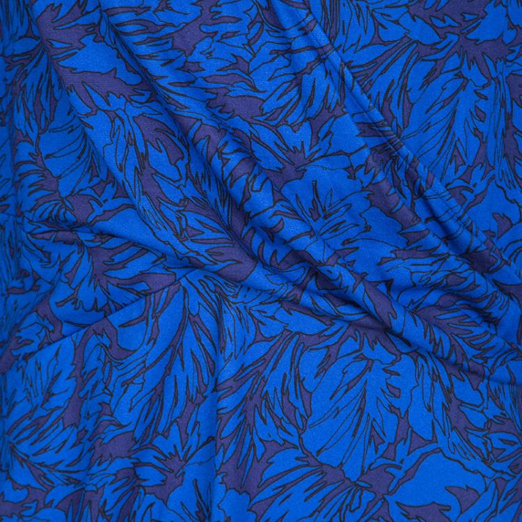 Pre Owned Matthew Williamson Navy Blue Draped Jersey Botanical Dress L