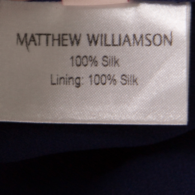 Pre Owned Matthew Williamson Blue Abstract  Lotus Printed Silk Chiffon Sleeveless Maxi Dress L