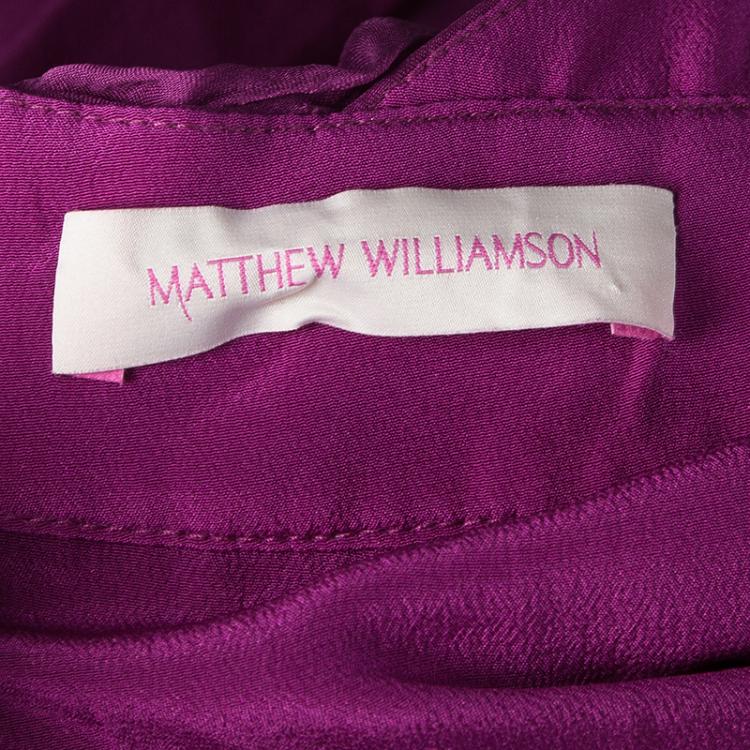 Pre Owned Matthew Williamson Pink Pleated Silk Chiffon Embellished Backless Gown M