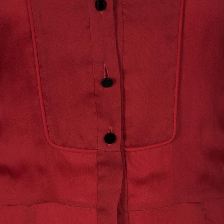 Pre Owned Matthew Williamson Red Winter Chiffon Godet Maxi Shirt Dress L