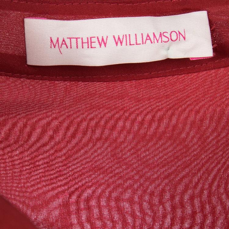 Pre Owned Matthew Williamson Red Winter Chiffon Godet Maxi Shirt Dress L