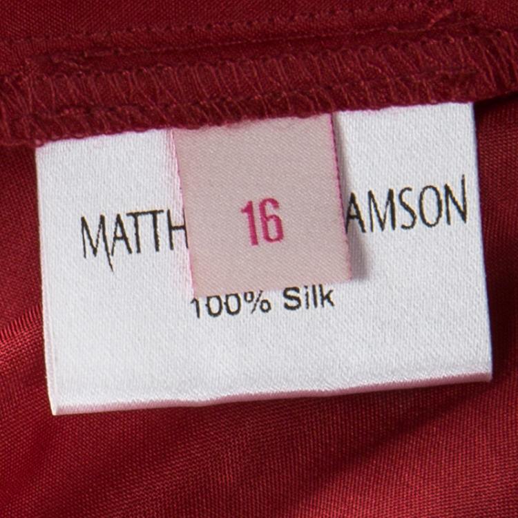 Pre Owned Matthew Williamson Red Winter Chiffon Godet Maxi Shirt Dress L