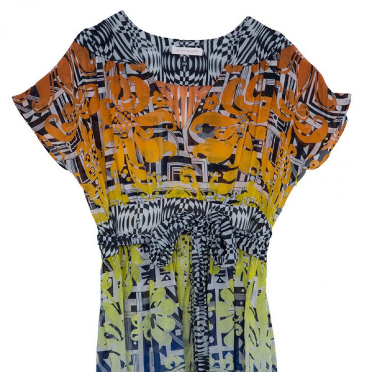 Pre Owned Matthew Williamson Ambroise Printed Silk-georgette Dress L