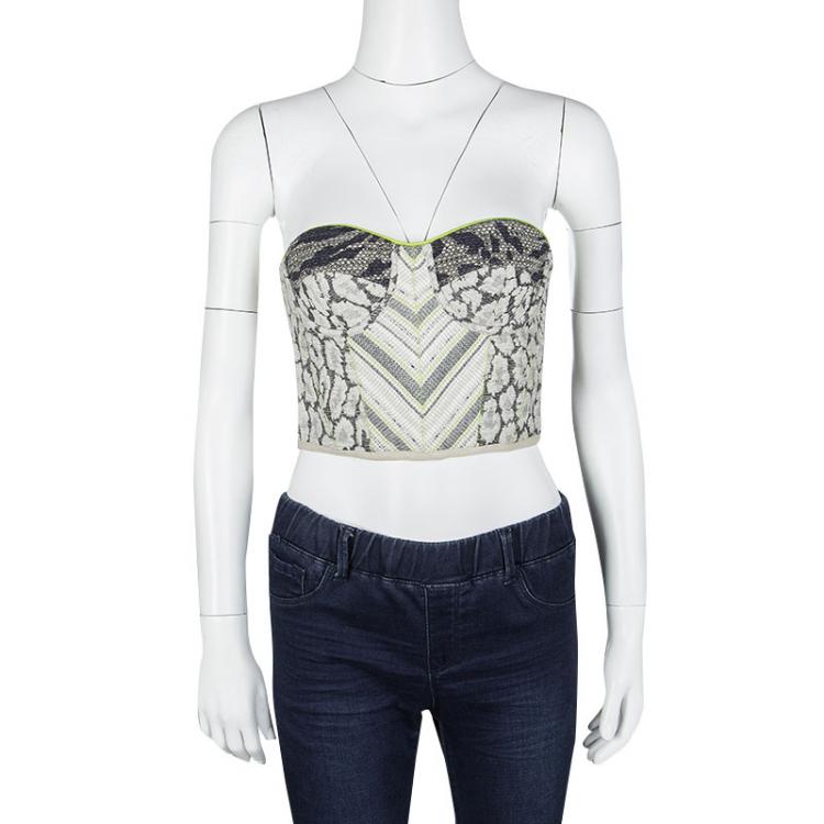 Pre Owned Matthew Williamson Patchwork Neon Trim Cropped Corset Top S