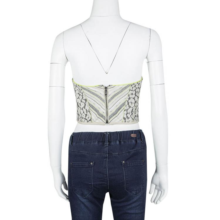 Pre Owned Matthew Williamson Patchwork Neon Trim Cropped Corset Top S