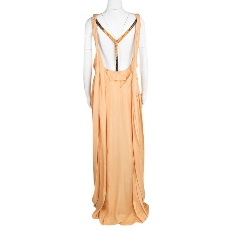 Pre Owned Matthew Williamson Orange Draped Back Detail Silk Maxi Dress M