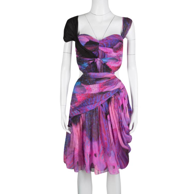 Pre Owned Mathew Williamson Multicolor Ruched Silk Cutout Waist Detail Sleeveless Dress M