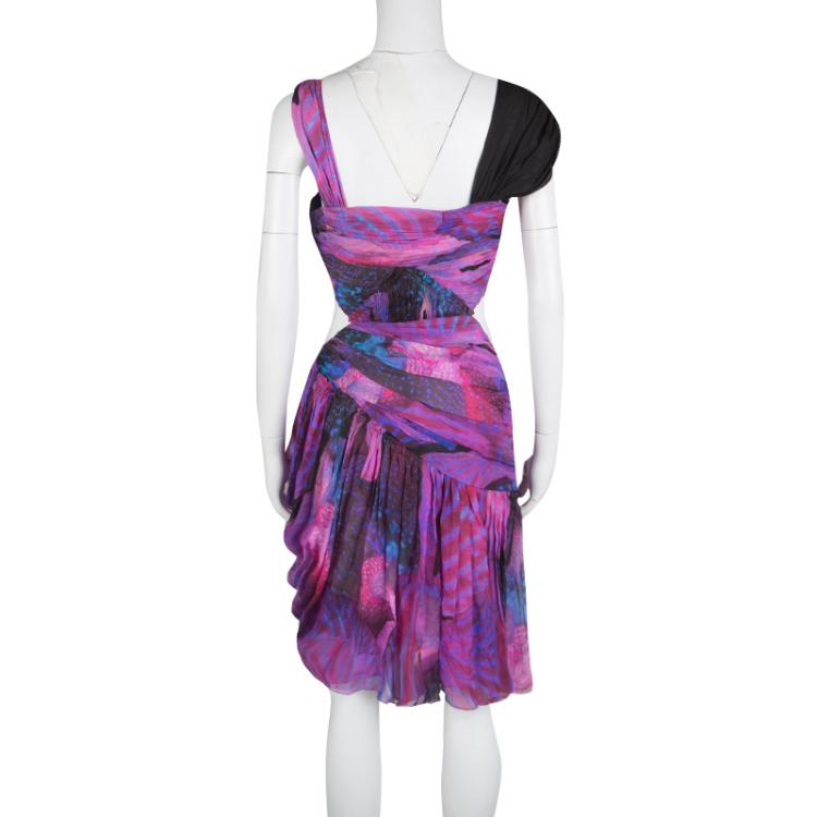 Pre Owned Mathew Williamson Multicolor Ruched Silk Cutout Waist Detail Sleeveless Dress M