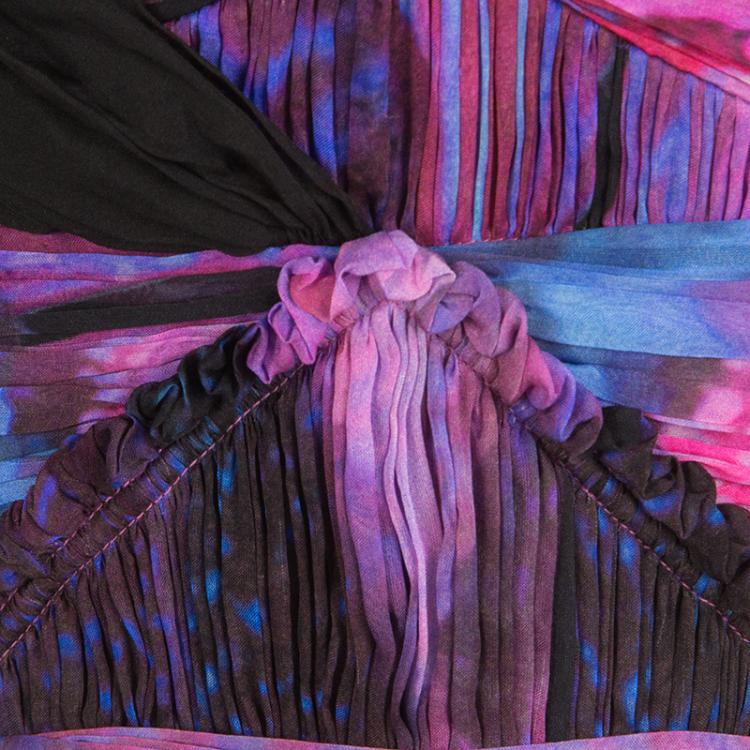 Pre Owned Mathew Williamson Multicolor Ruched Silk Cutout Waist Detail Sleeveless Dress M