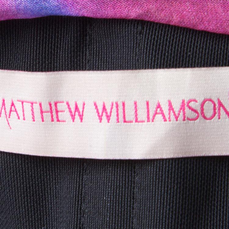 Pre Owned Mathew Williamson Multicolor Ruched Silk Cutout Waist Detail Sleeveless Dress M