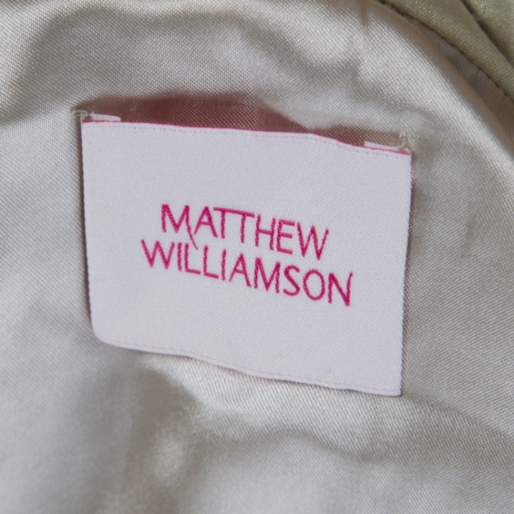 Pre Owned Matthew Williamson Beige Knit Silk Trim Beaded Front Tie Jacket M
