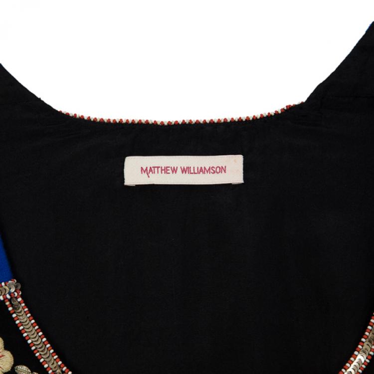 Pre Owned Matthew Williamson Black Floral Embroidered Dress M
