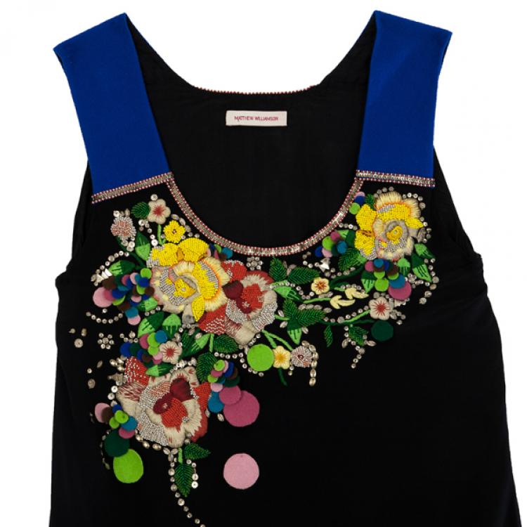Pre Owned Matthew Williamson Black Floral Embroidered Dress M