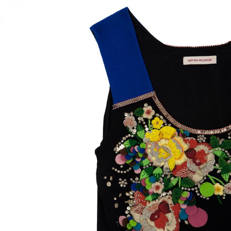 Pre Owned Matthew Williamson Black Floral Embroidered Dress M