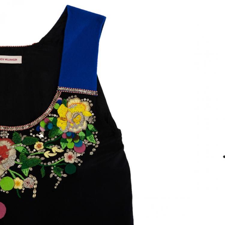 Pre Owned Matthew Williamson Black Floral Embroidered Dress M