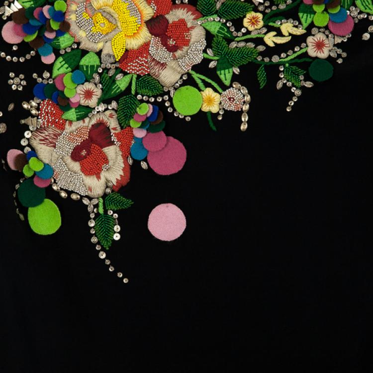 Pre Owned Matthew Williamson Black Floral Embroidered Dress M