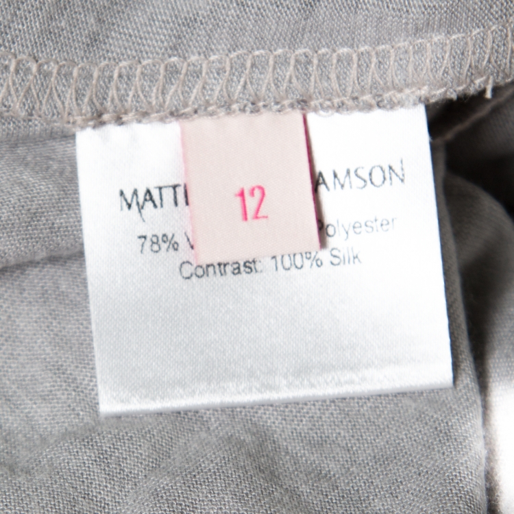 Pre Owned Matthew Williamson Grey Melange Knit Embellished Neckline Detail Boxy Dress M