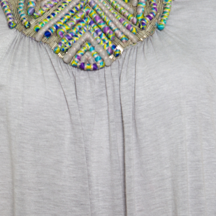 Pre Owned Matthew Williamson Grey Melange Knit Embellished Neckline Detail Boxy Dress M