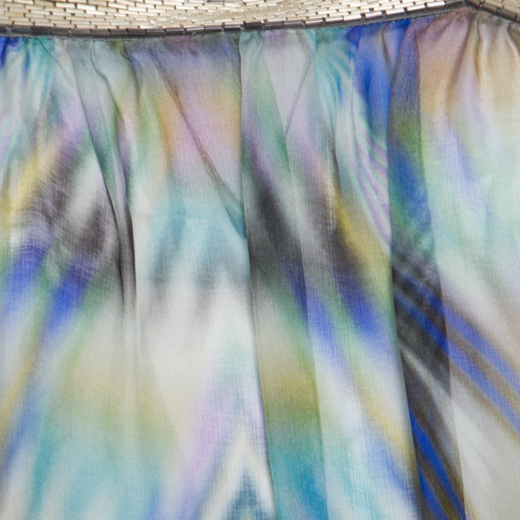 Pre Owned Matthew Williamson Escape Green Sheer Silk Printed Embellished Racerback Dress M
