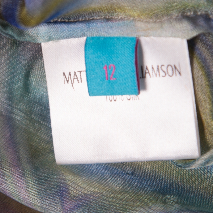 Pre Owned Matthew Williamson Escape Green Sheer Silk Printed Embellished Racerback Dress M